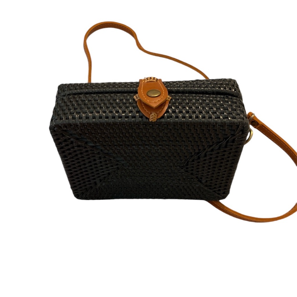 NWOT Anthropologie Boxy Bali Bag Woven Black Bag 7”x5”